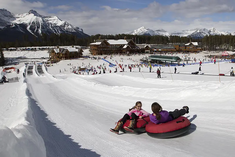 Tubing in Lake Louise in winter